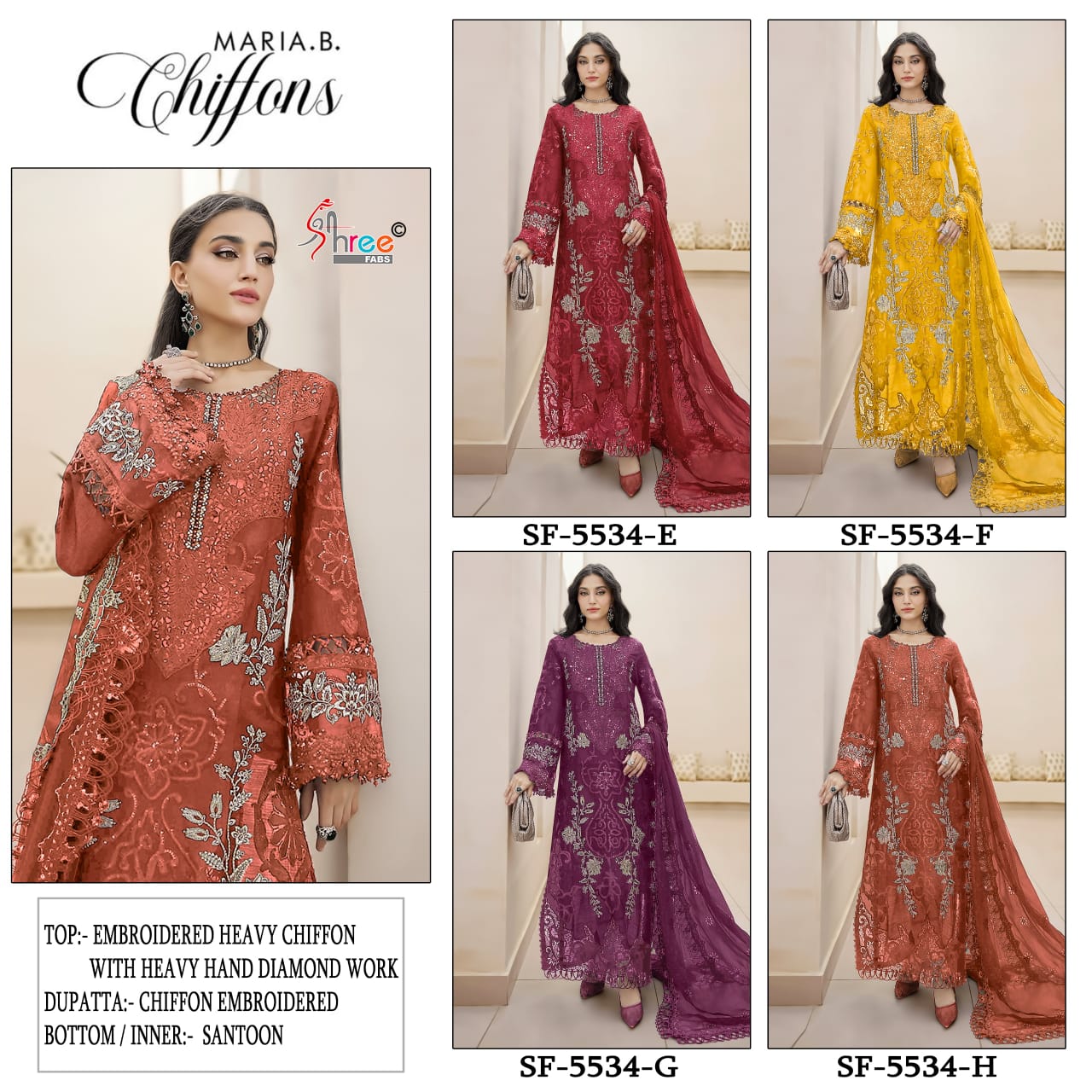 Sf 5534 Efgh Maria B Chiffons Shree Fabs Pakistani Salwar Suits Exporter India