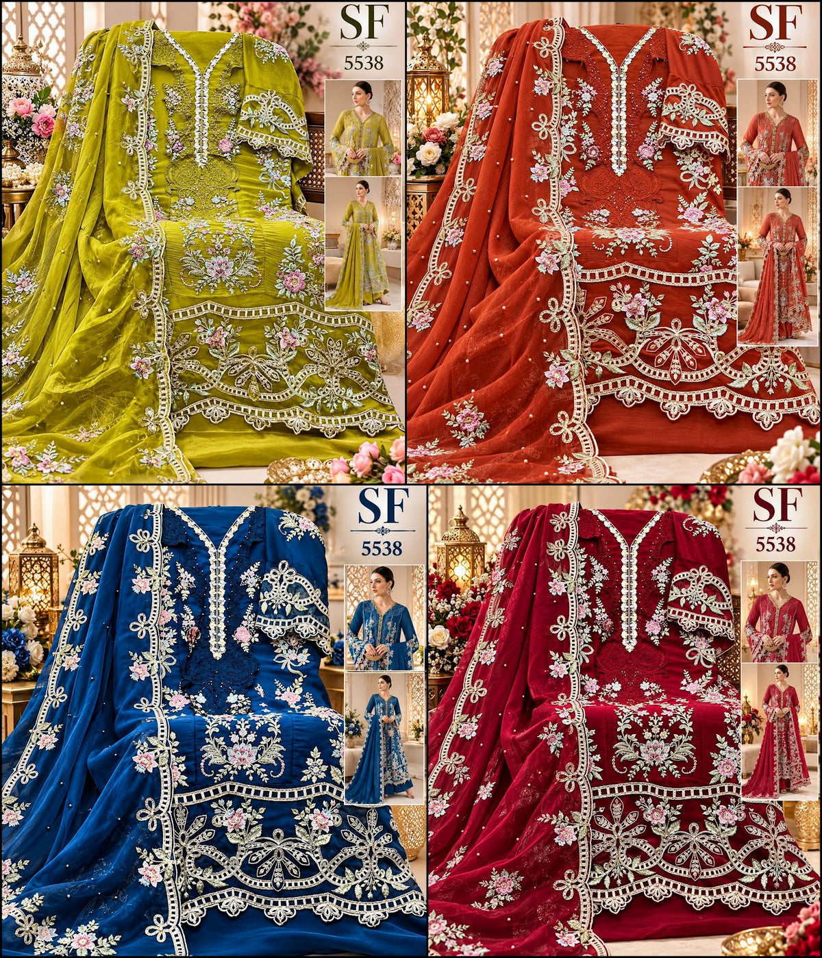 Sf 5538 01 To 04 Shree Fabs Chiffon Pakistani Salwar Suits Wholesaler