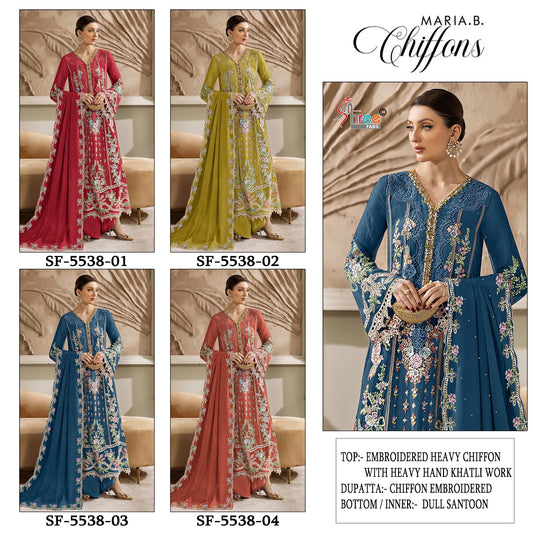 Sf 5538 01 To 04 Shree Fabs Chiffon Pakistani Salwar Suits Wholesaler