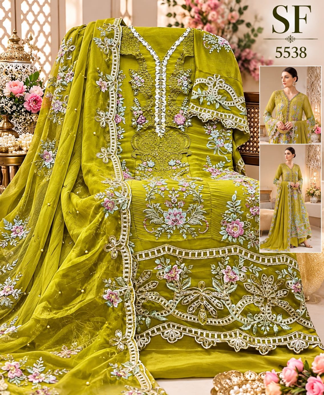 Sf 5538 01 To 04 Shree Fabs Chiffon Pakistani Salwar Suits Wholesaler