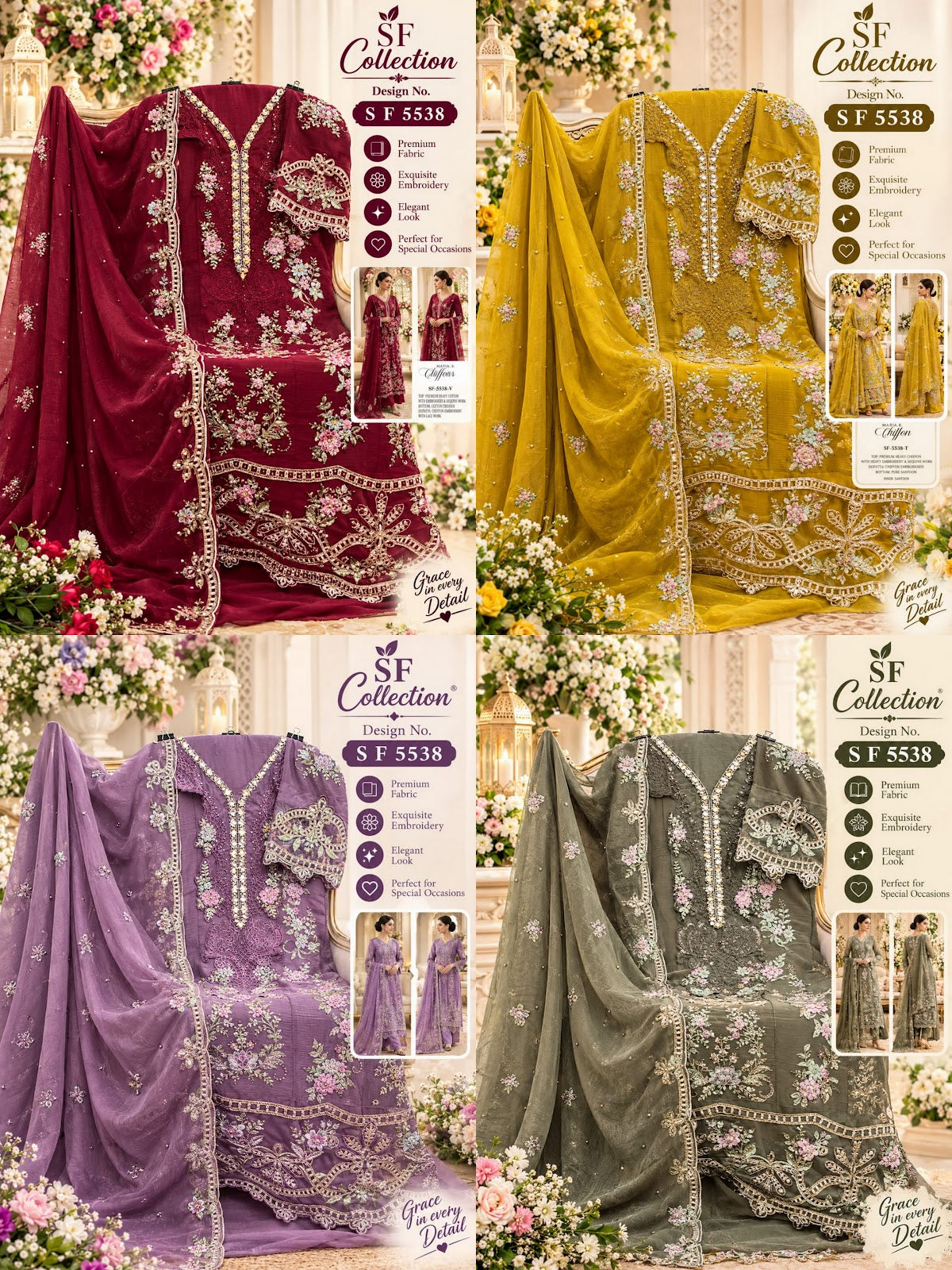 Sf 5538 Tuvw Shree Fabs Chiffon Pakistani Salwar Suits Wholesale Rate