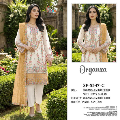 Sf 5547 Shree Fabs Organza Pakistani Salwar Suits Manufacturer Gujarat