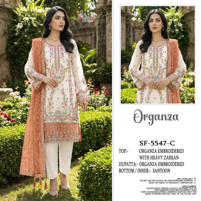 Sf 5547 Shree Fabs Organza Pakistani Salwar Suits Manufacturer Gujarat