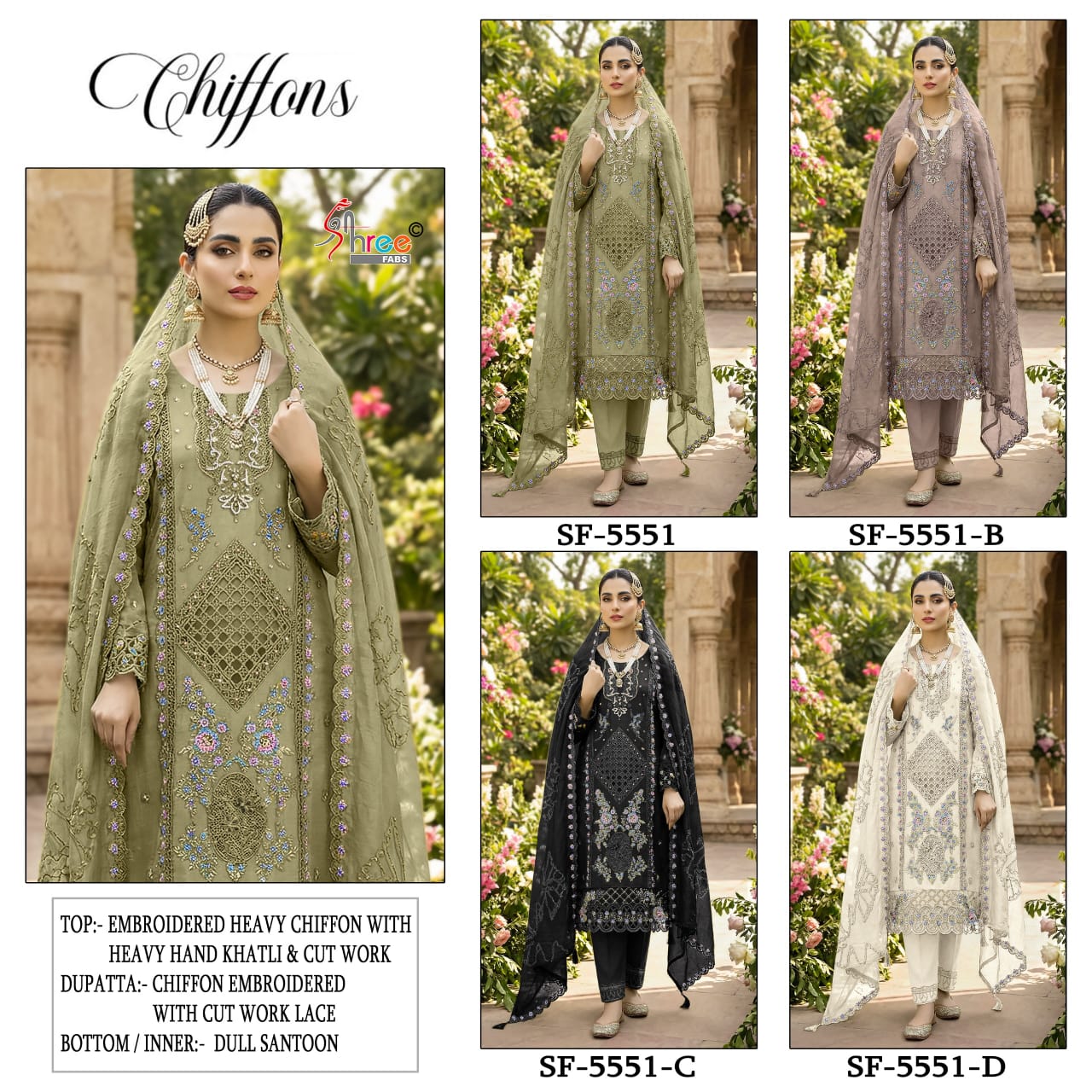 Sf 5551 Shree Fabs Chiffon Pakistani Salwar Suits Supplier India