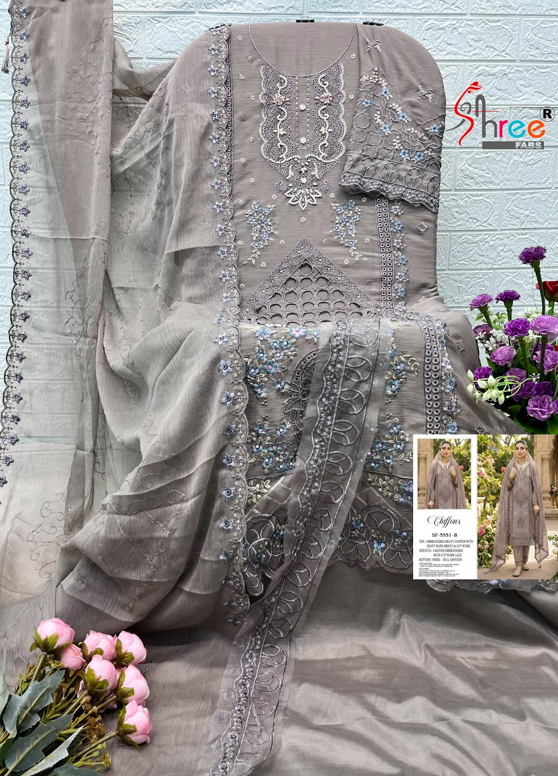 Sf 5551 Shree Fabs Chiffon Pakistani Salwar Suits Supplier India