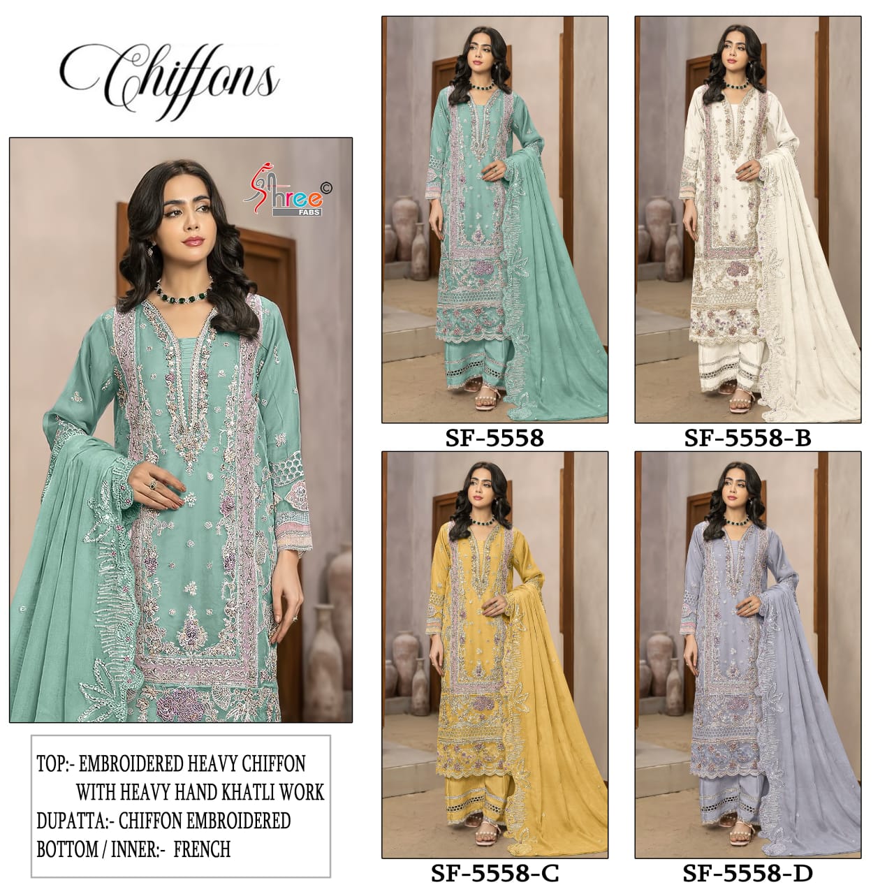 Sf 5558 Shree Fabs Chiffon Pakistani Salwar Suits Exporter Gujarat