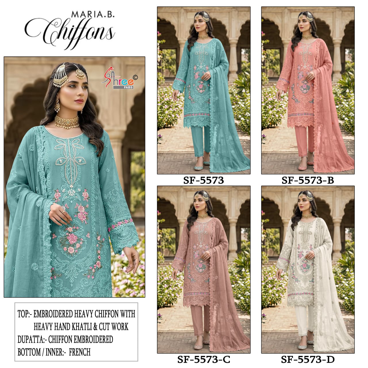 Sf 5573 Shree Fabs Chiffon Pakistani Salwar Suits Supplier Ahmedabad