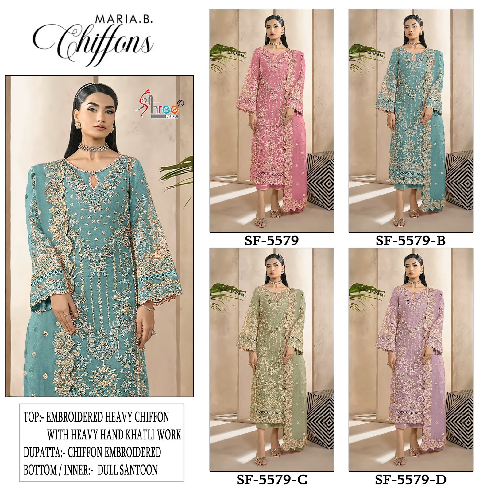 Sf 5579 Shree Fabs Chiffon Pakistani Salwar Suits Wholesaler