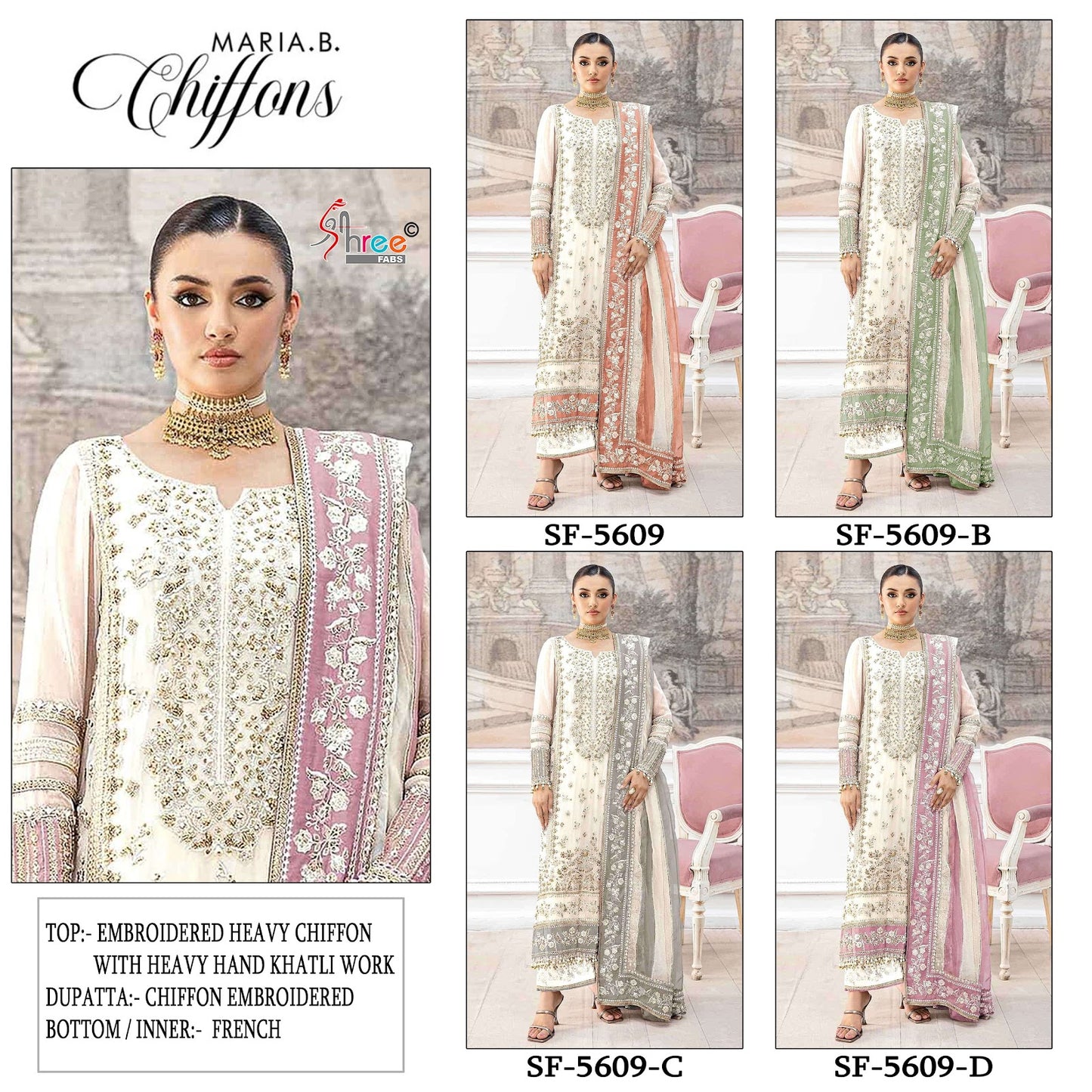Sf 5609 Shree Fabs Chiffon Pakistani Salwar Suits Exporter India