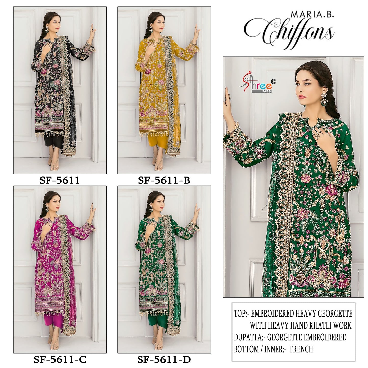 Sf 5611 Shree Fabs Chiffon Pakistani Salwar Suits Wholesale