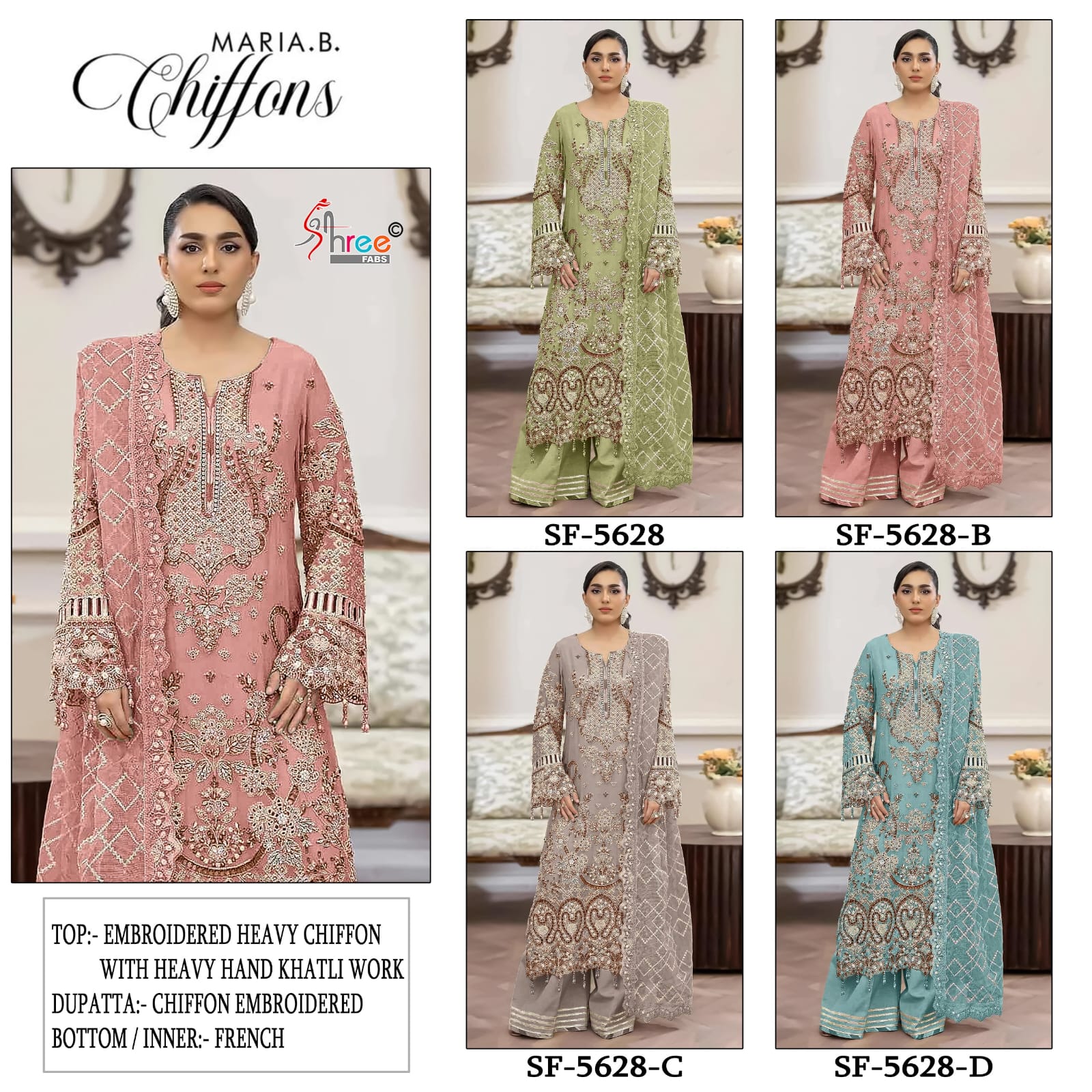 Sf 5628 Shree Fabs Chiffon Pakistani Salwar Suits Wholesale Price