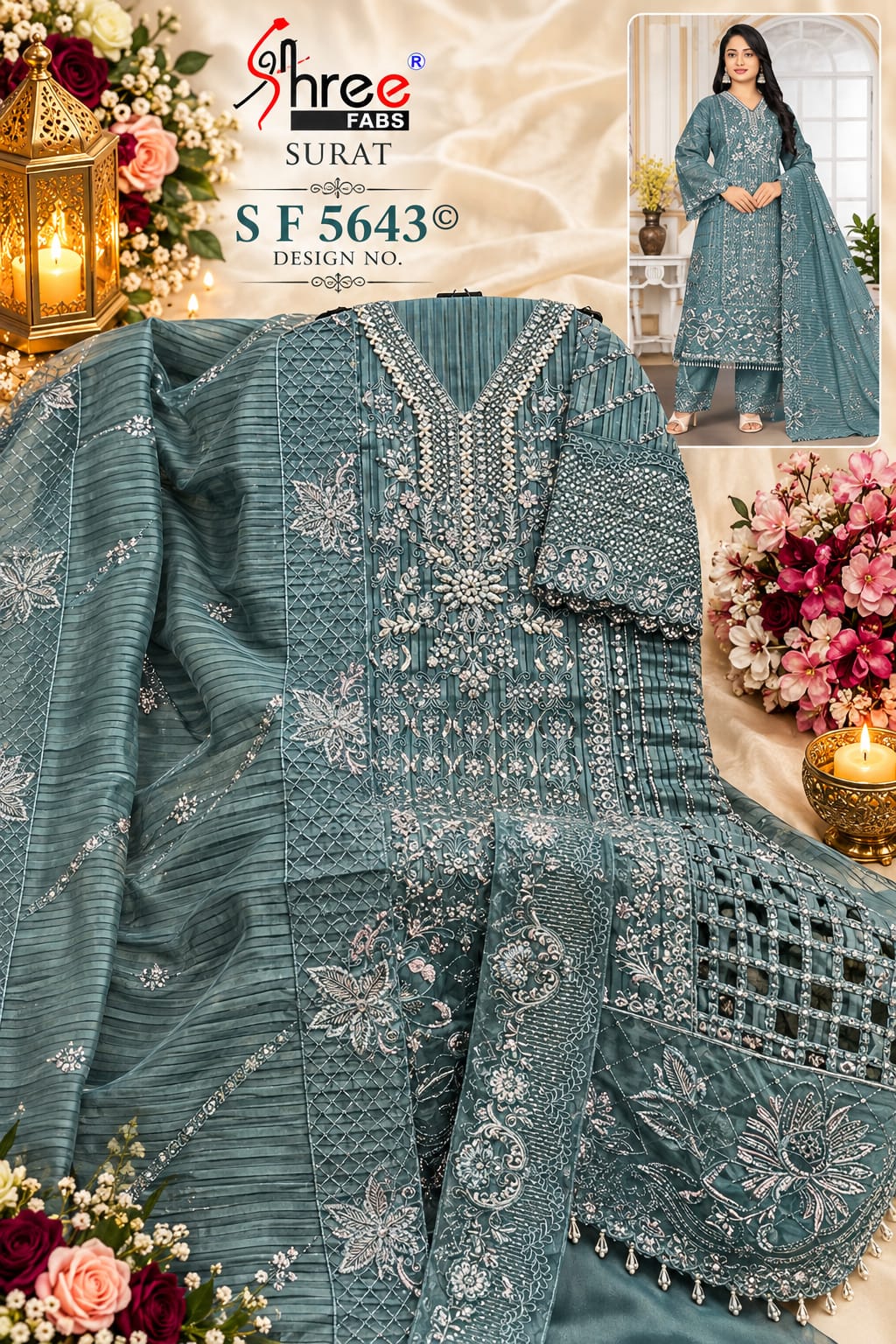 Sf 5643 Shree Fabs Organza Pakistani Salwar Suits Manufacturer India