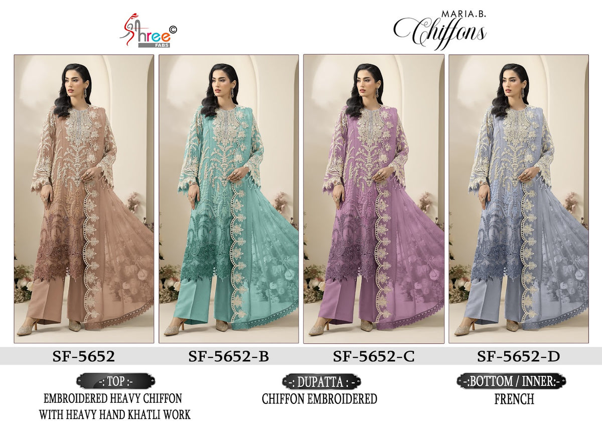 Sf 5652 Shree Fabs Chiffon Pakistani Salwar Suits Supplier Gujarat