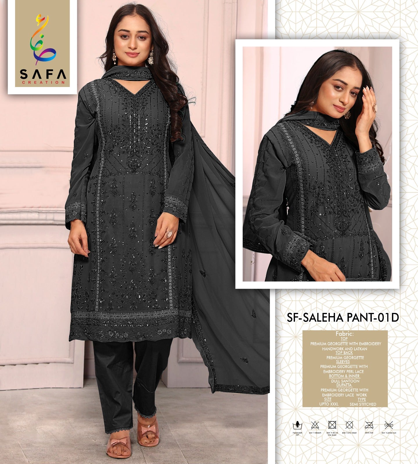 Sf Saleha 01Abcd Safa Creation Georgette Pakistani Salwar Suits Supplier Gujarat