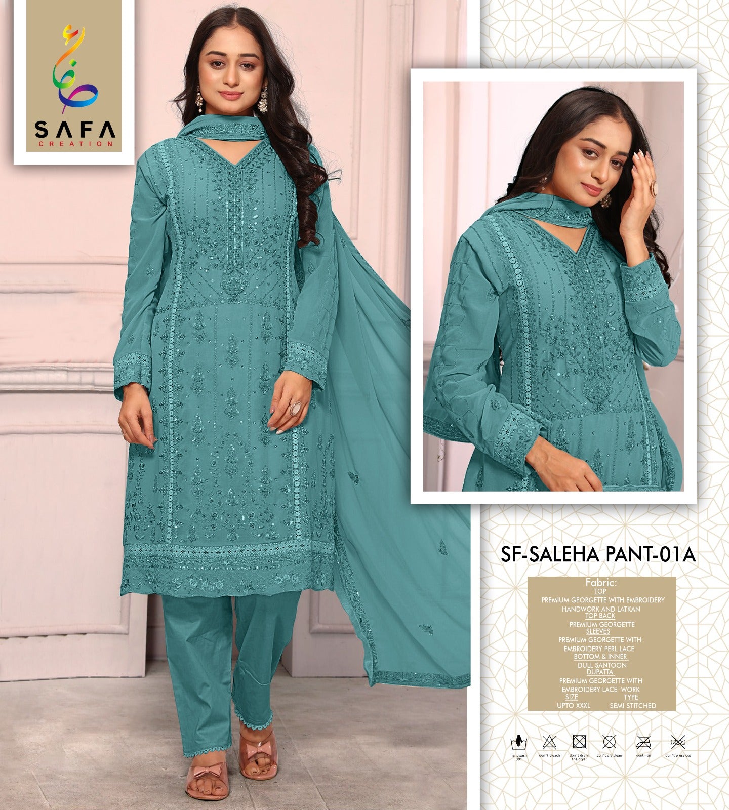 Sf Saleha 01Abcd Safa Creation Georgette Pakistani Salwar Suits Supplier Gujarat