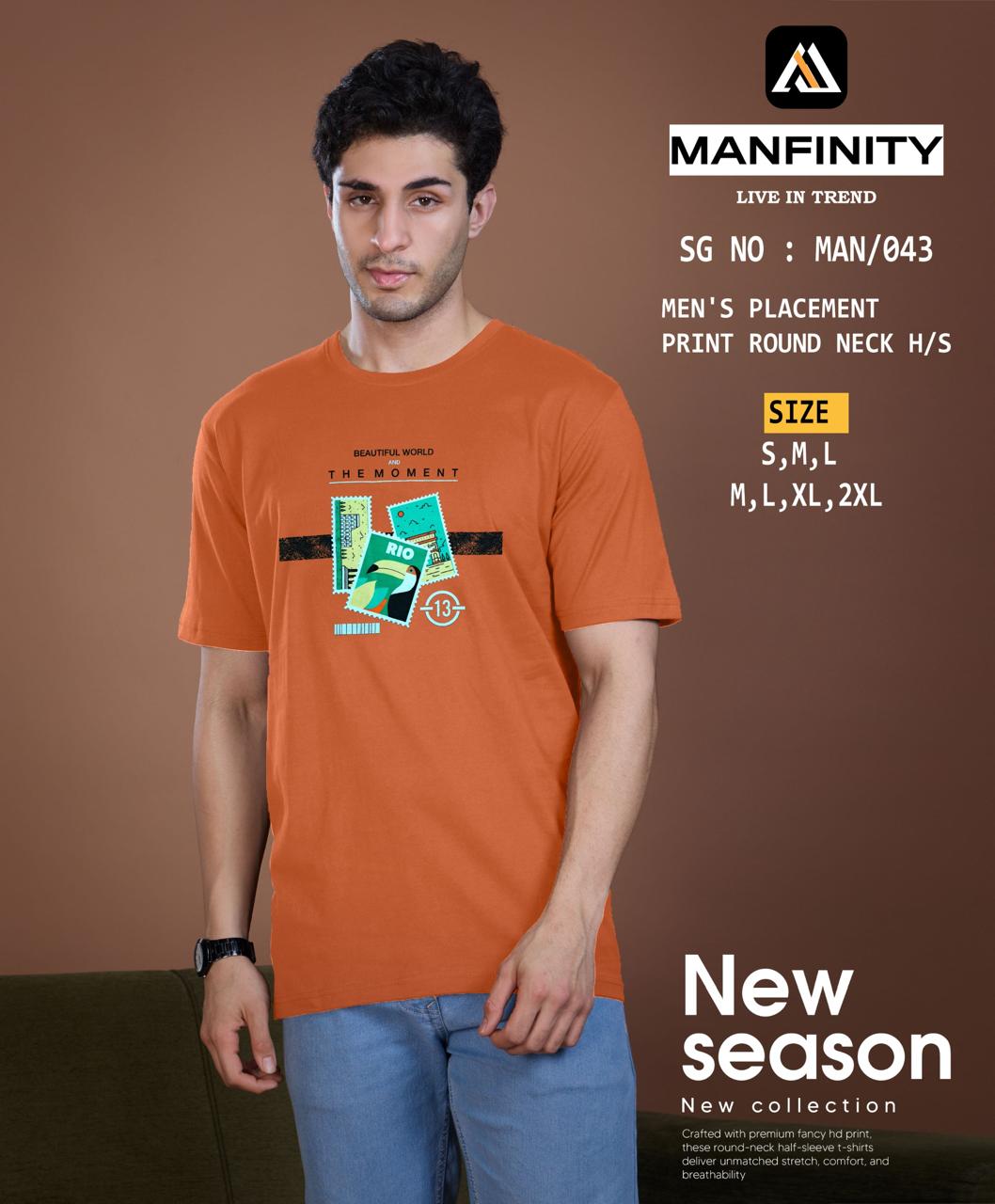 Sg No 043 Manfinity Cotton Biowashed Mens Tshirts Exporter India