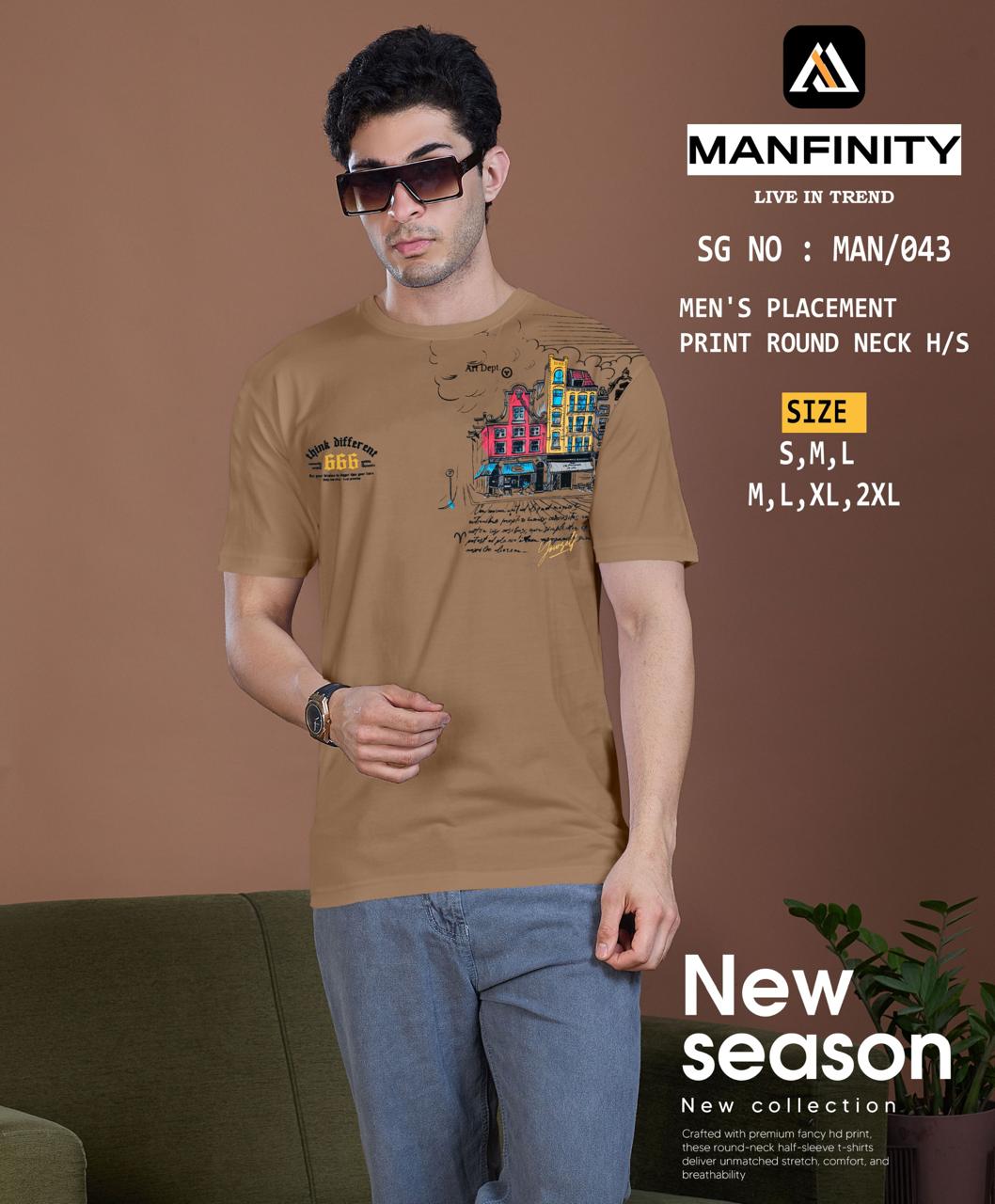 Sg No 043 Manfinity Cotton Biowashed Mens Tshirts Exporter India