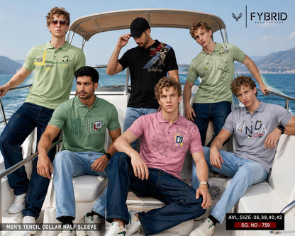 Sg No 759 Collar Fybrid Tencil Lycra Mens Tshirts Wholesaler Gujarat