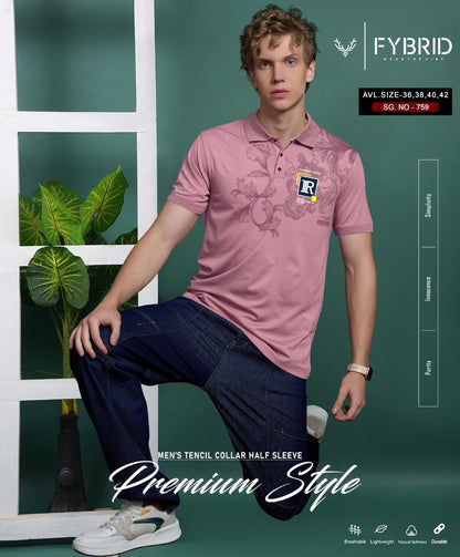 Sg No 759 Collar Fybrid Tencil Lycra Mens Tshirts Wholesaler Gujarat
