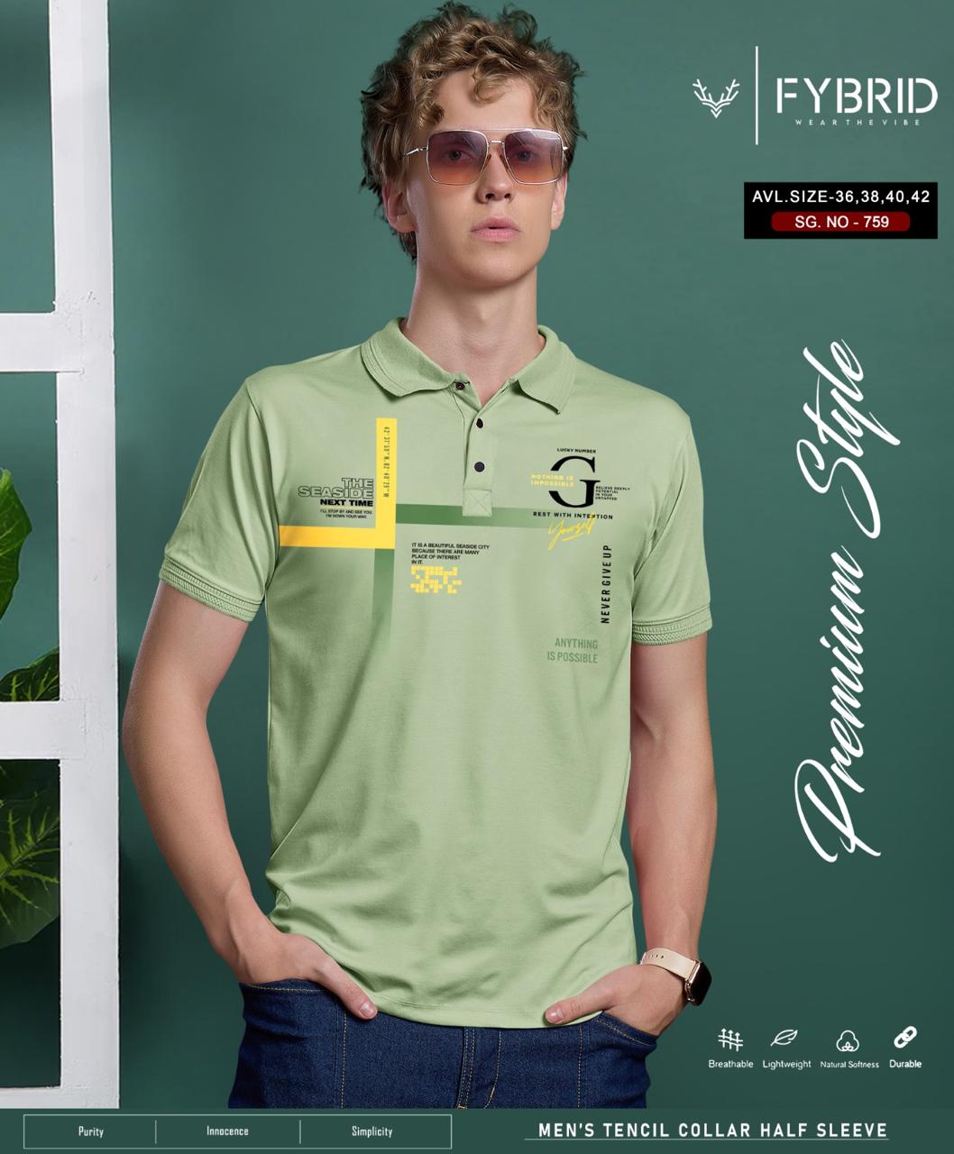 Sg No 759 Collar Fybrid Tencil Lycra Mens Tshirts Wholesaler Gujarat