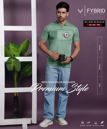 Sg No 759 Collar Fybrid Tencil Lycra Mens Tshirts Wholesaler Gujarat