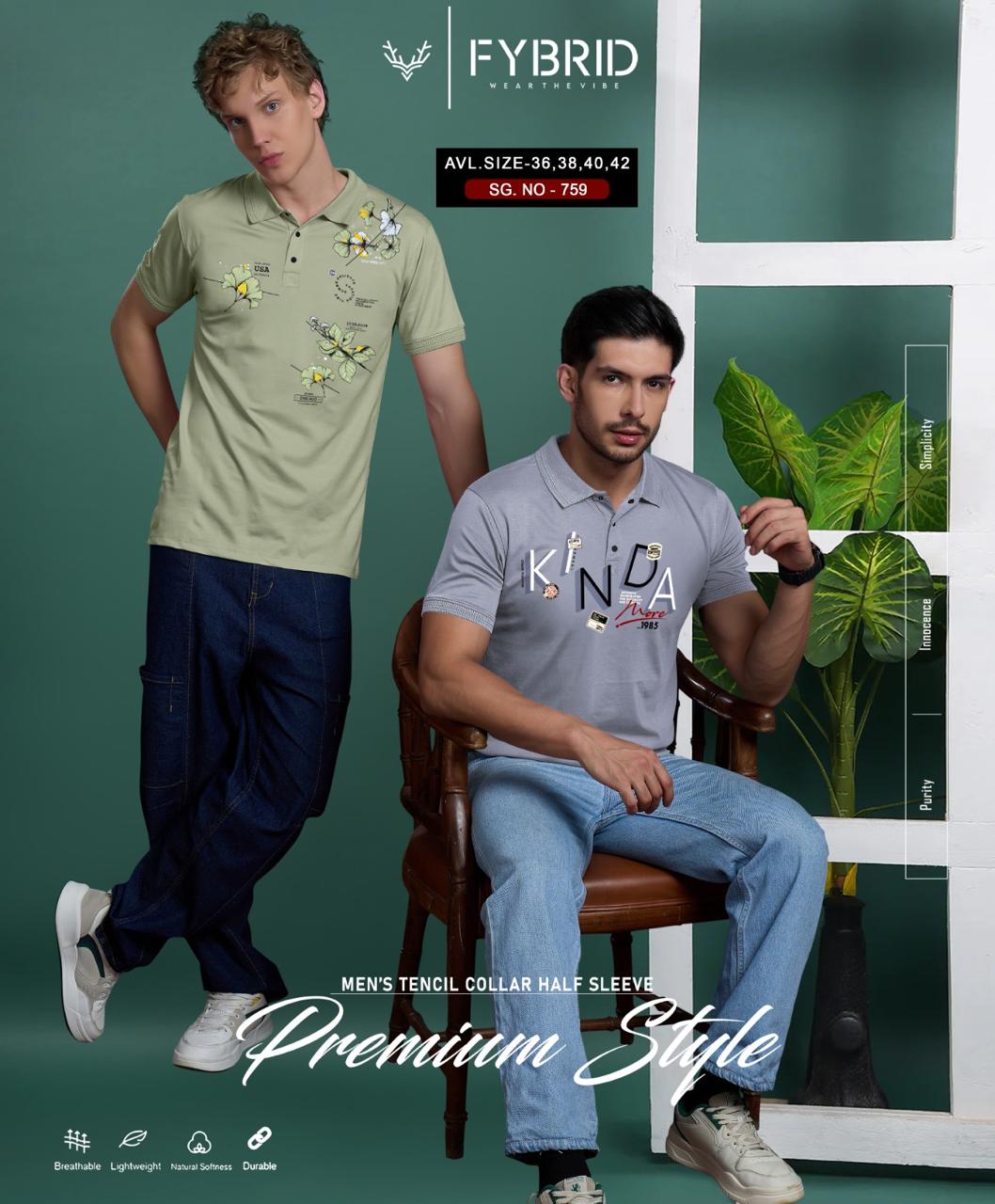 Sg No 759 Collar Fybrid Tencil Lycra Mens Tshirts Wholesaler Gujarat