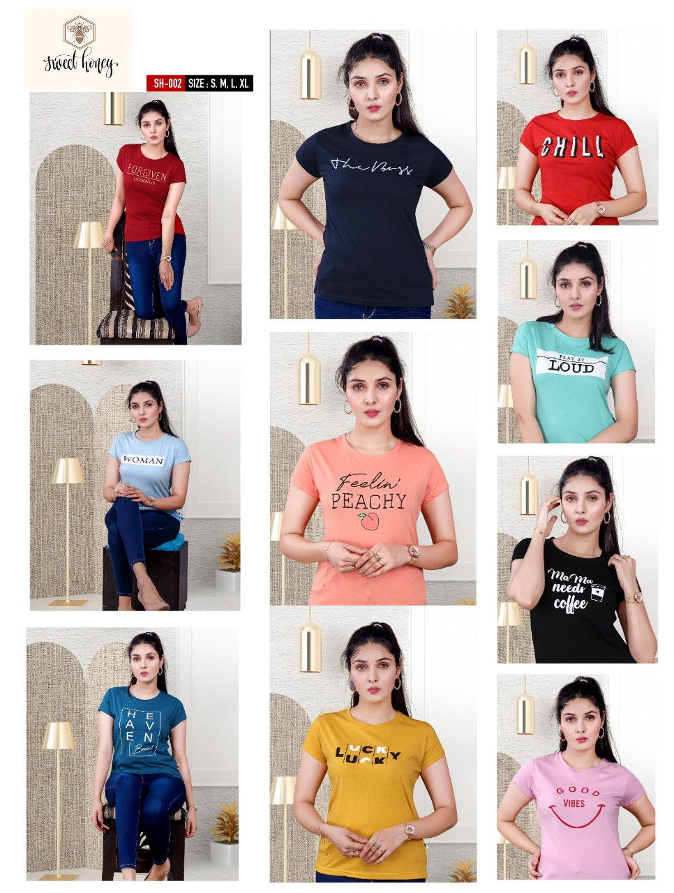 Sh 002 Sweet Honey Cotton Biowashed Women Tshirt
