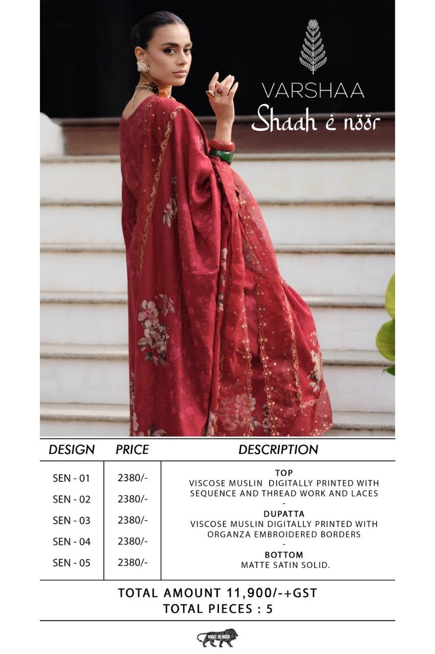 Shaah E Noor Varshaa Viscose Muslin Pakistani Salwar Suits Wholesale Rate
