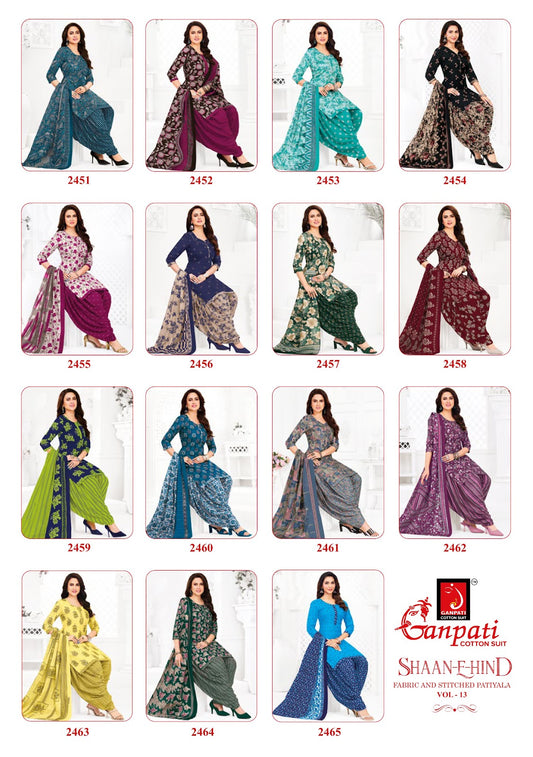 Shaan E Hind Vol 13 Ganpati Readymade Cotton Patiyala Suits Wholesaler India