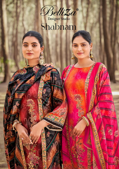 Shabnam Belliza Designer Studio Viscose Muslin Karachi Salwar Suits Exporter Ahmedabad