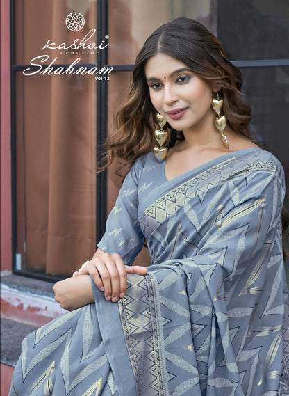 Shabnam Vol 13 Kashvi Creation Dull Moss Sarees Wholesaler Gujarat
