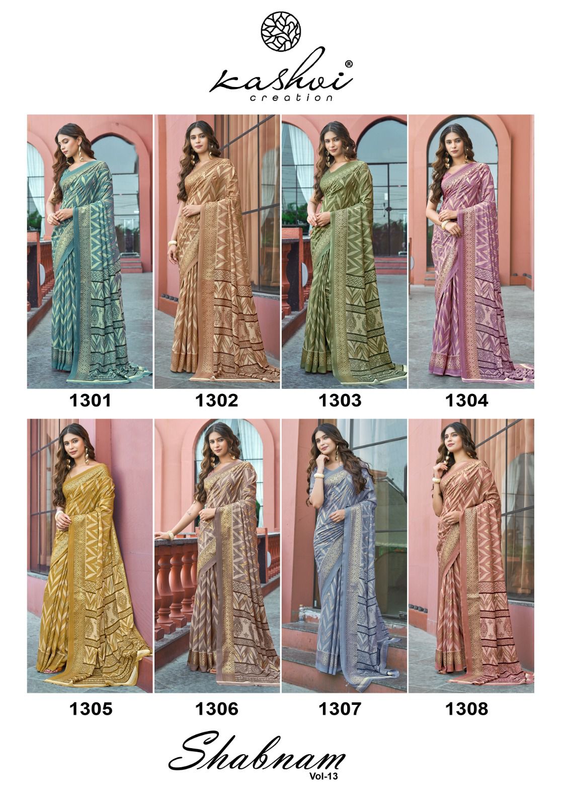 Shabnam Vol 13 Kashvi Creation Dull Moss Sarees Wholesaler Gujarat