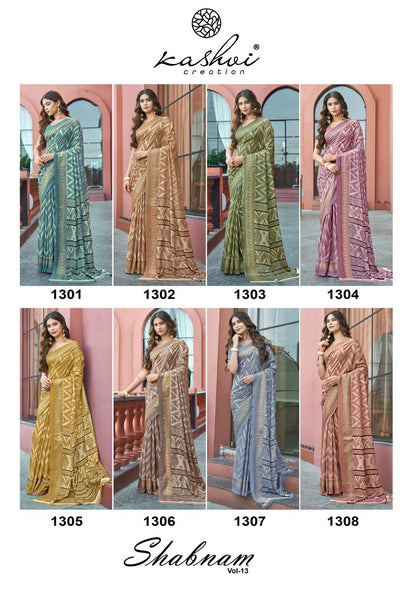 Shabnam Vol 13 Kashvi Creation Dull Moss Sarees Wholesaler Gujarat