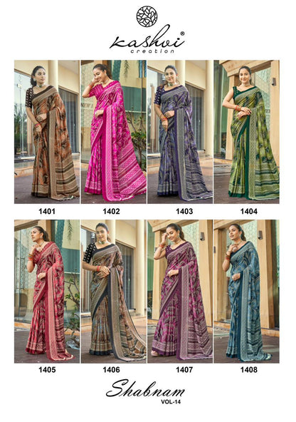 Shabnam Vol 14 Kashvi Creation Dull Moss Sarees Exporter Gujarat