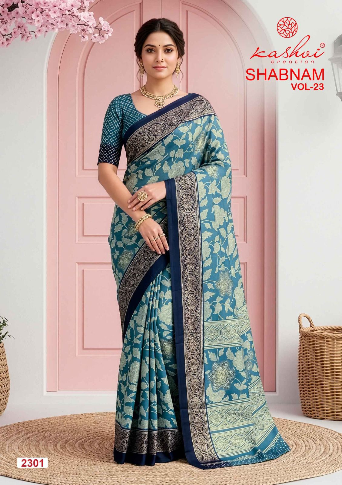 Shabnam Vol 23 Kashvi Creation Dull Moss Sarees Exporter Ahmedabad