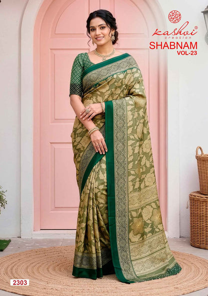 Shabnam Vol 23 Kashvi Creation Dull Moss Sarees Exporter Ahmedabad