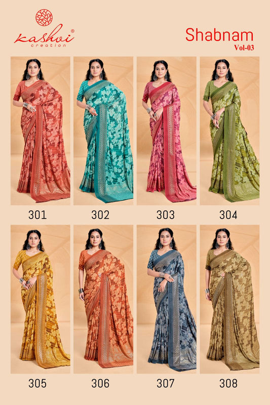 Shabnam Vol 3 Kashvi Creation Dull Moss Sarees Manufacturer