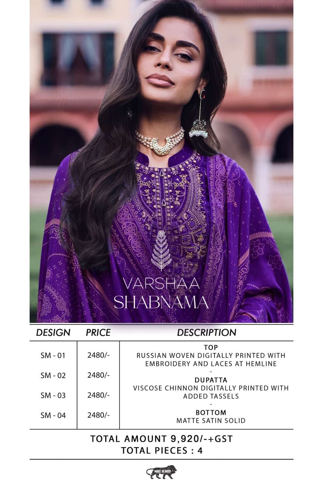 Shabnama Varshaa Russian Pant Style Suits Supplier