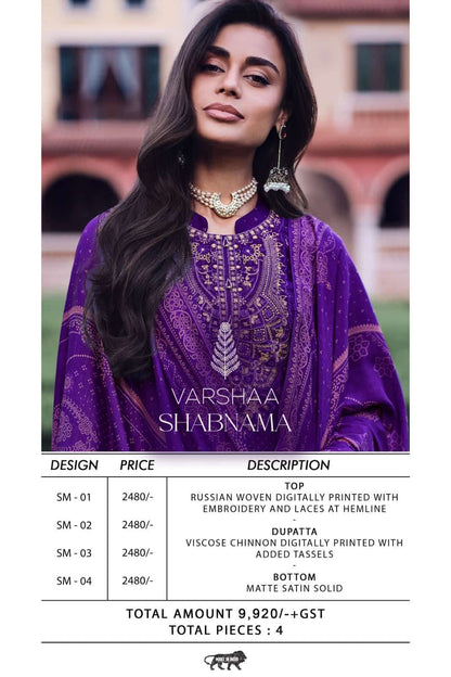 Shabnama Varshaa Russian Pant Style Suits Supplier