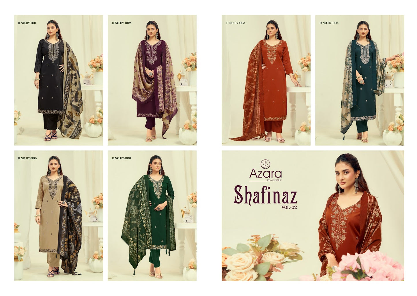 Shafinaz Vol 2 Radhika Fashion Azara Zam Cotton Karachi Salwar Suits Wholesale Price