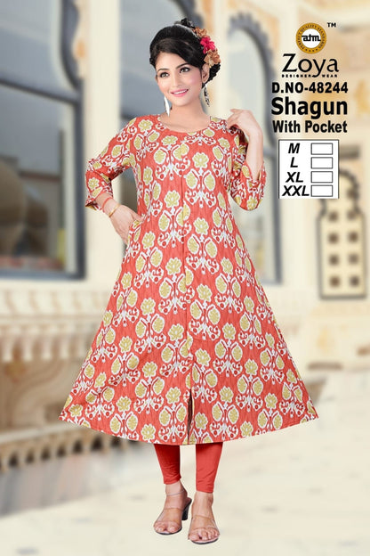 Shagun 0608 Zoya Rayon Kurti With Pocket Manufacturer Gujarat