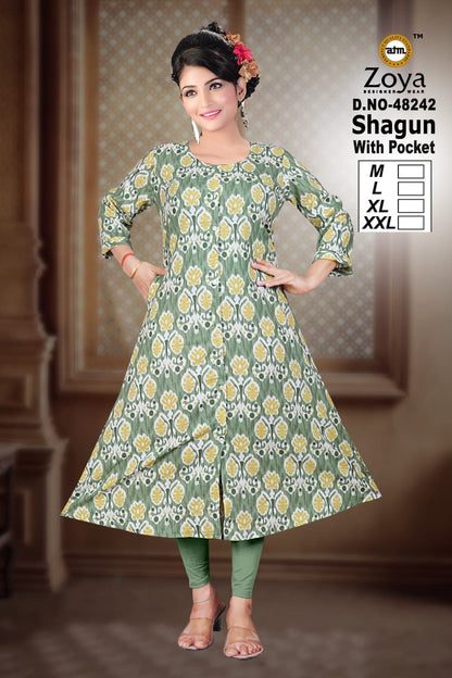 Shagun 0608 Zoya Rayon Kurti With Pocket Manufacturer Gujarat