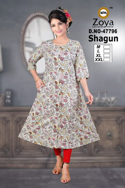 Shagun 0608 Zoya Rayon Kurti With Pocket Manufacturer Gujarat