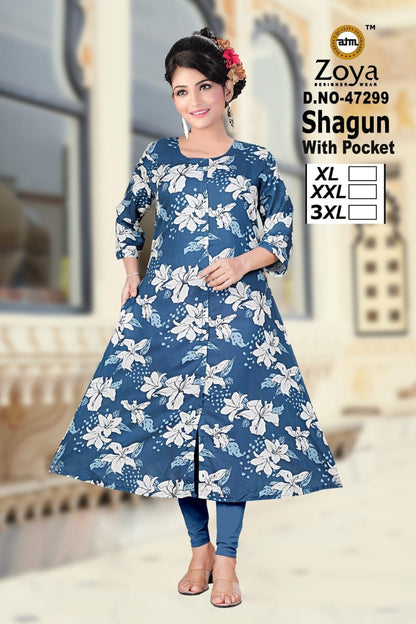 Shagun 0608 Zoya Rayon Kurti With Pocket Manufacturer Gujarat