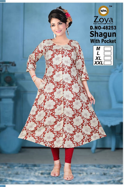Shagun 0608 Zoya Rayon Kurti With Pocket Manufacturer Gujarat