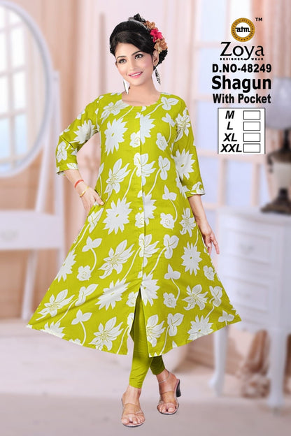 Shagun 0608 Zoya Rayon Kurti With Pocket Manufacturer Gujarat