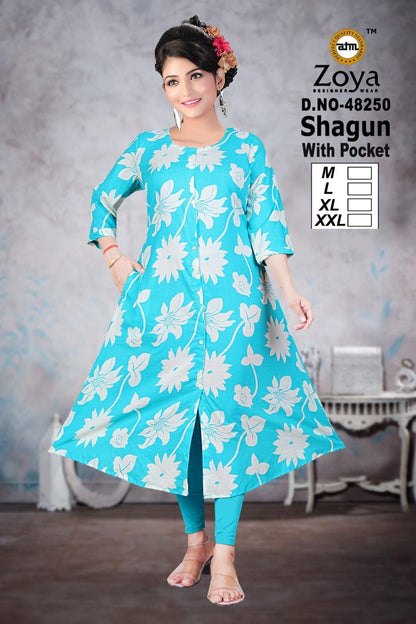 Shagun 0608 Zoya Rayon Kurti With Pocket Manufacturer Gujarat
