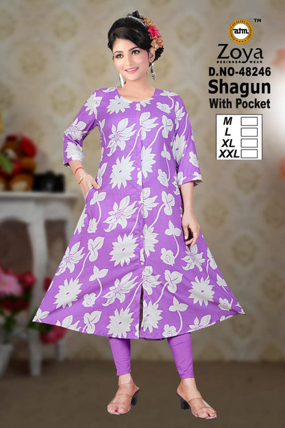 Shagun 0608 Zoya Rayon Kurti With Pocket Manufacturer Gujarat