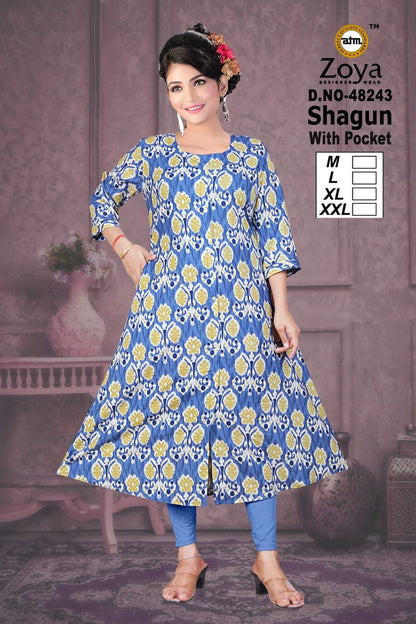 Shagun 0608 Zoya Rayon Kurti With Pocket Manufacturer Gujarat