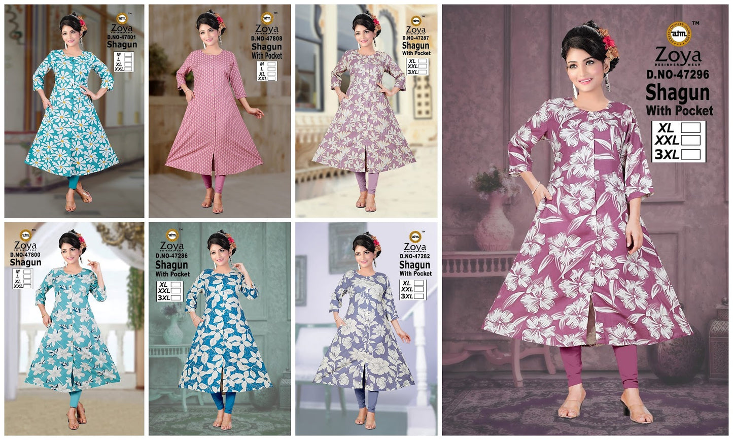 Shagun 1403 Zoya Rayon Kurti With Pocket Manufacturer